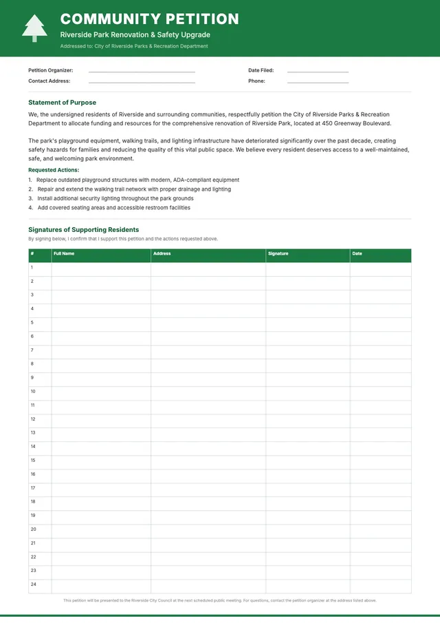 park renovation petition template