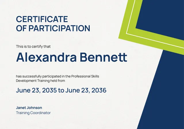 participation certificate template