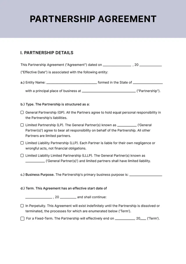 partnership contract template