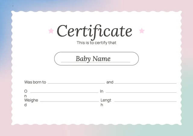 pastel wave birth certificate template