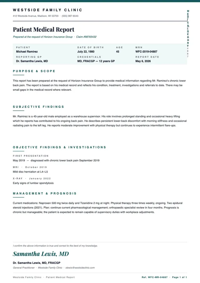 patient medical report template