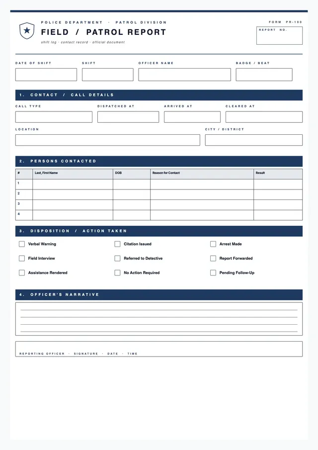 patrol police report template