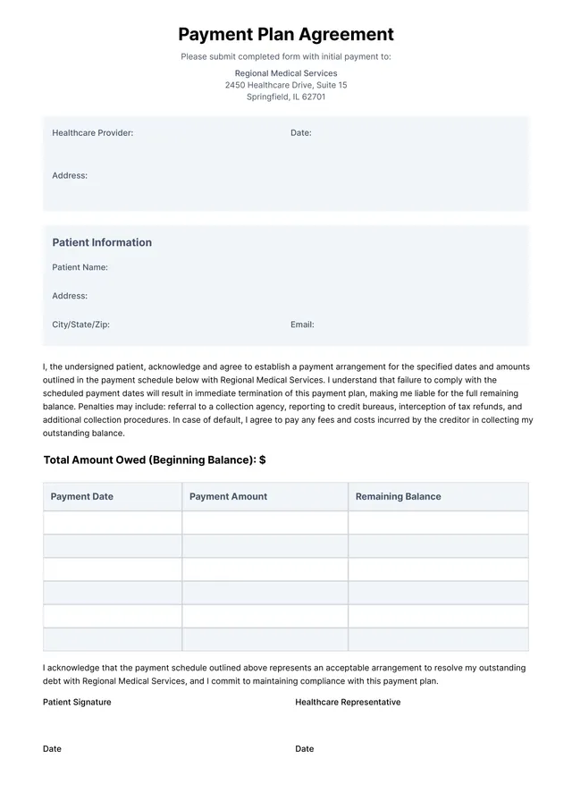 payment plan agreement template