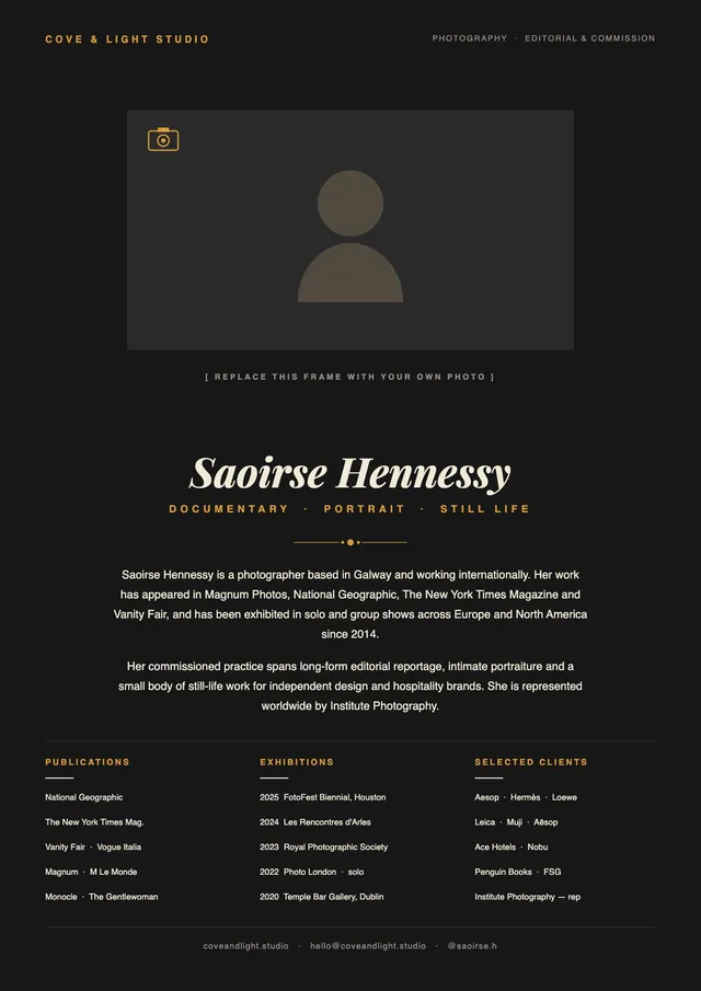 photographer bio template