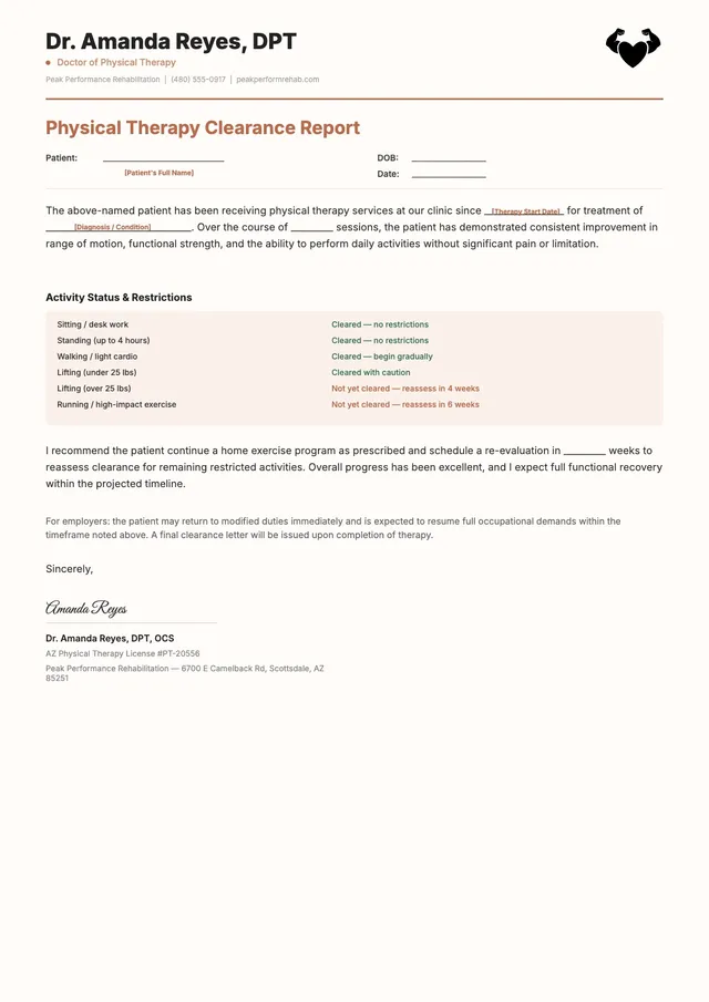physical therapy doctor note template
