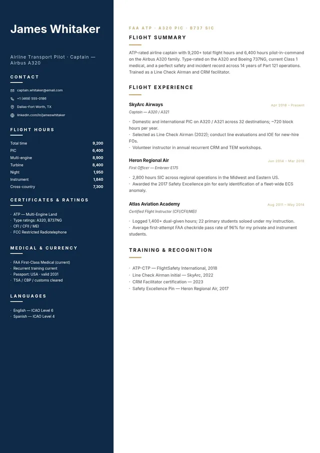 pilot resume template