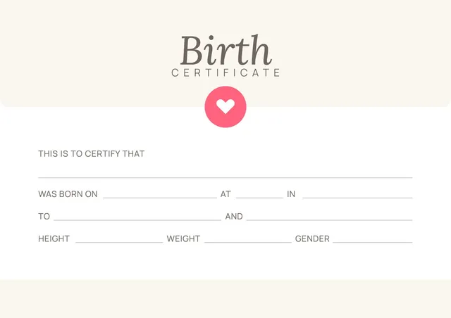 pink heart birth certificate template
