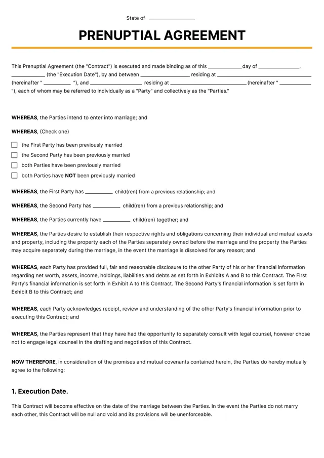 prenuptial agreement template