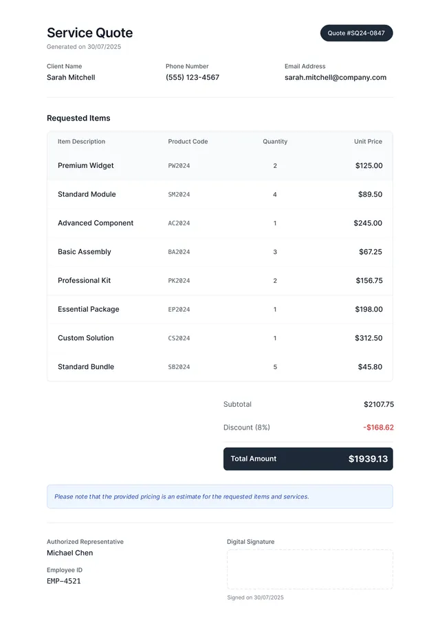 product quote template