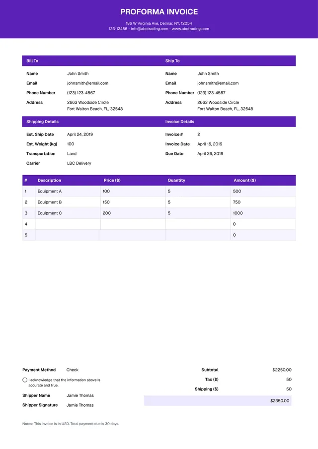 proforma invoice template