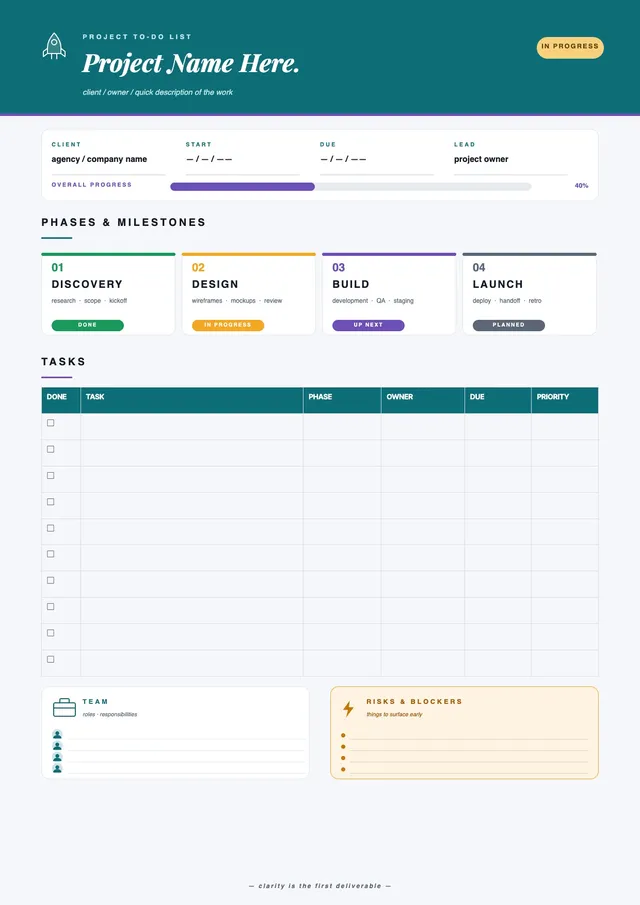 project milestone to do list template