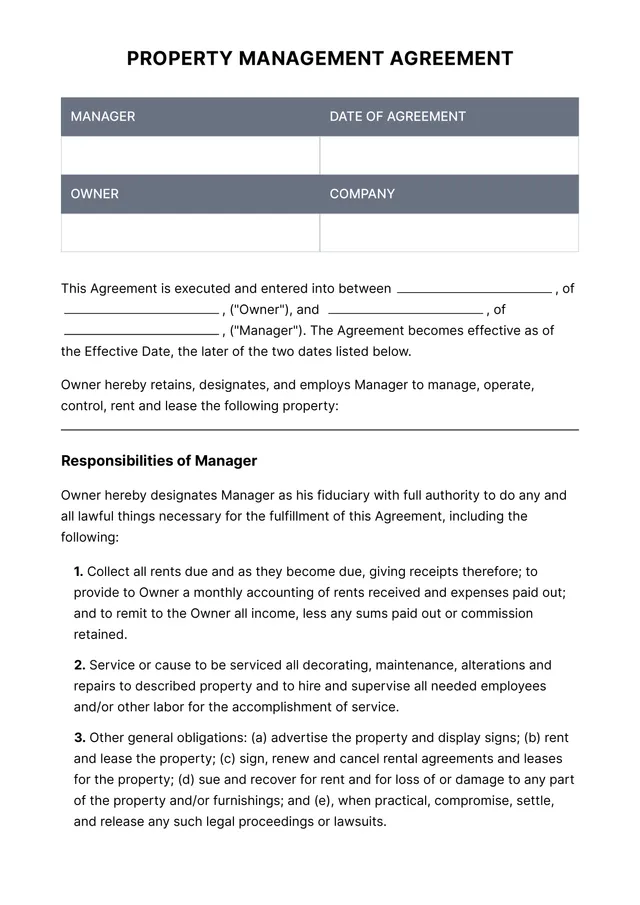 property management contract template