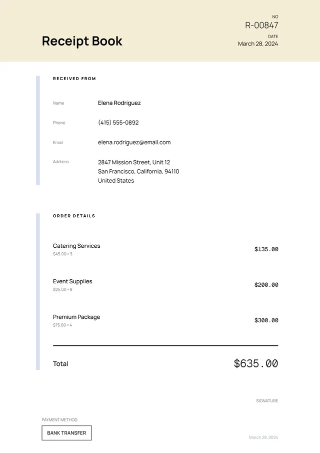 receipt book template