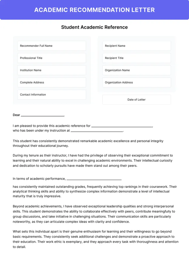 recommendation letter template