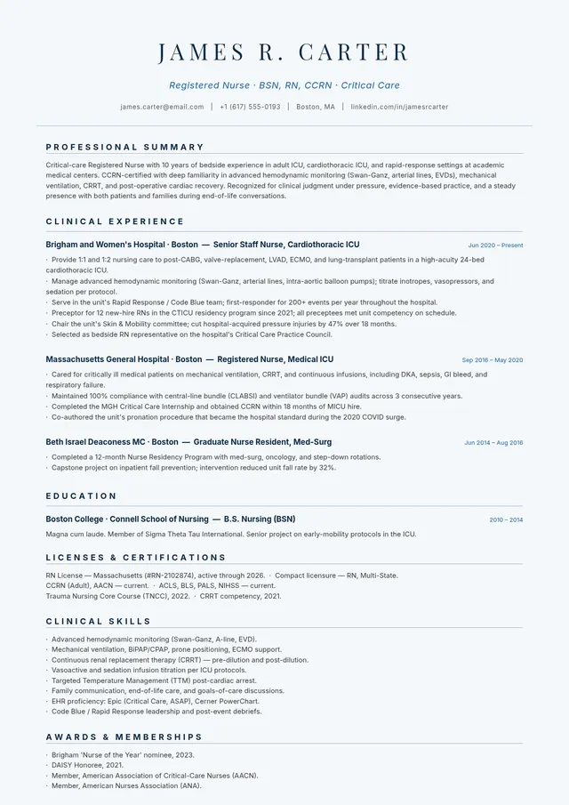 registered nurse resume template