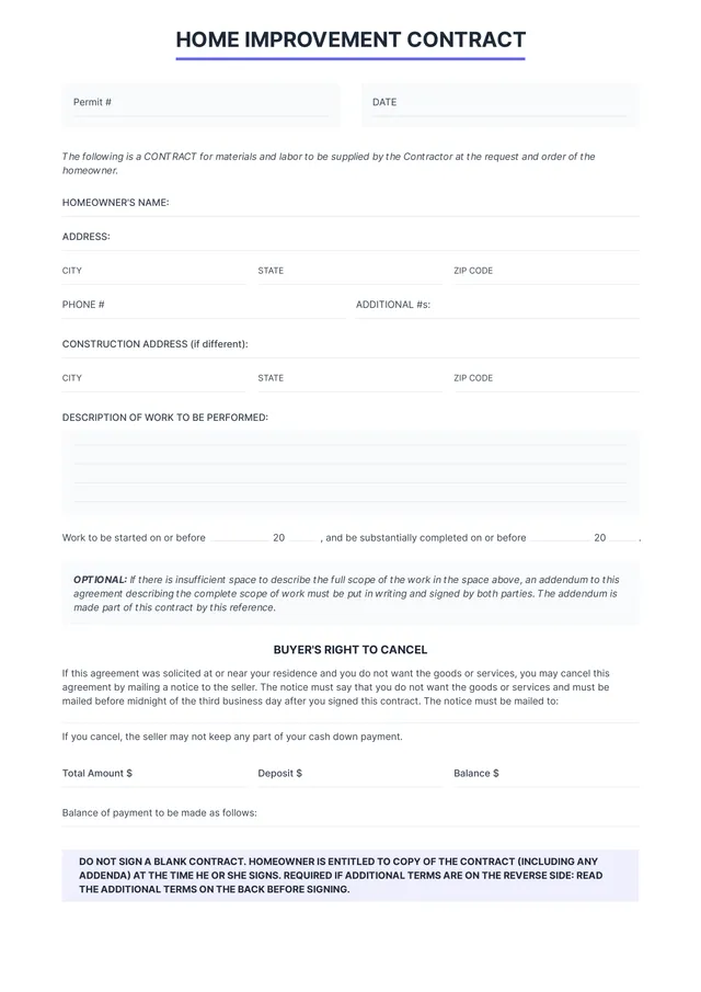 remodeling contract template