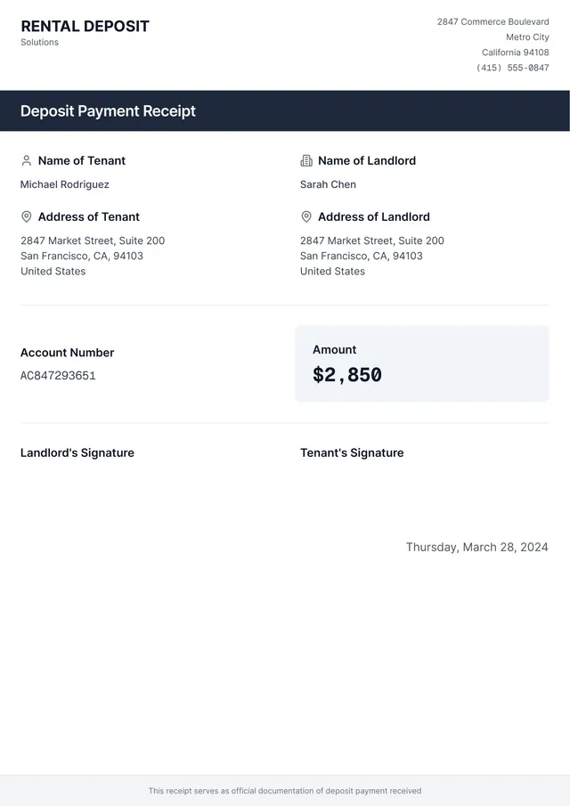 rental deposit receipt template