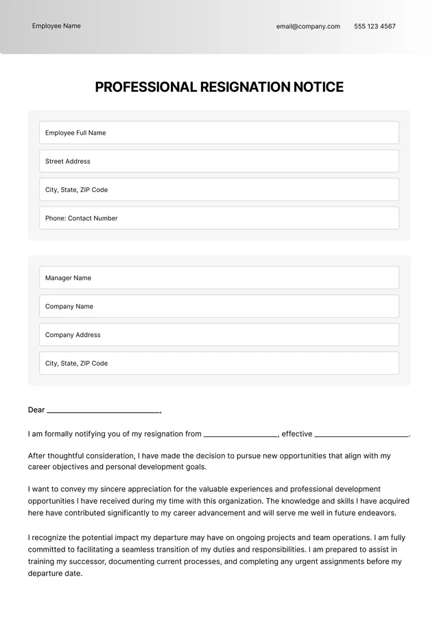 resignation letter template