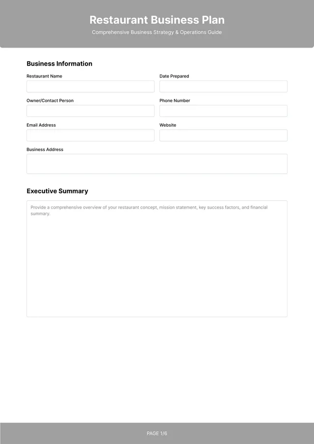 restaurant business plan template