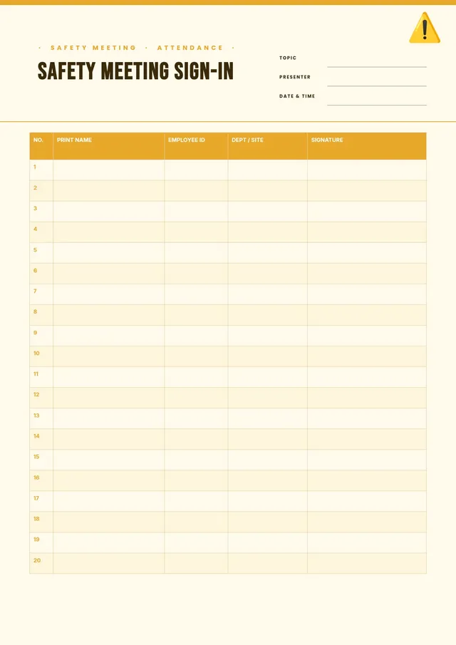 safety meeting sign in sheet template