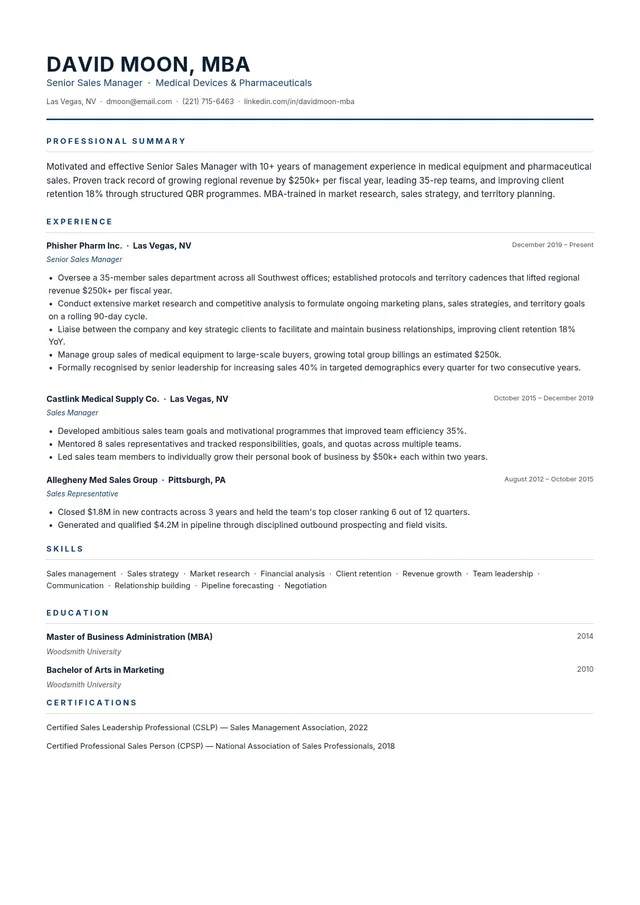 sales manager resume template