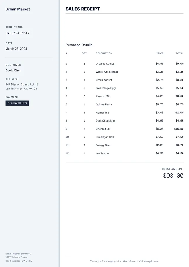 sales receipt template