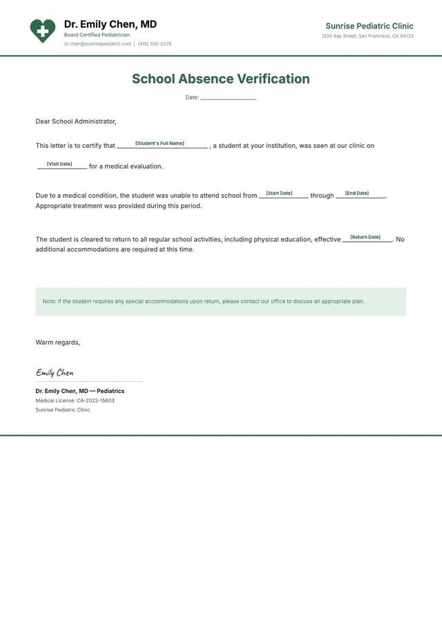 school absence doctor note template
