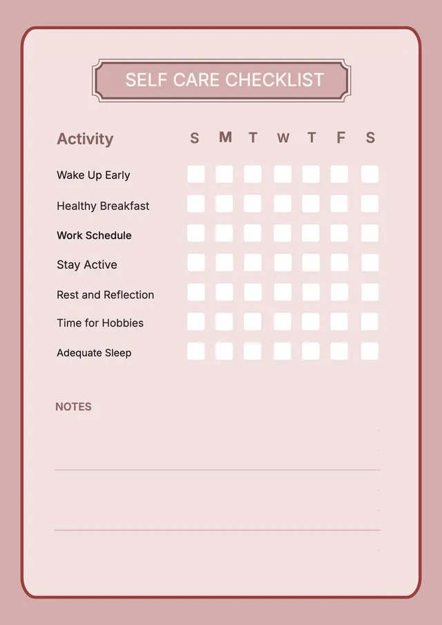 self care checklist template