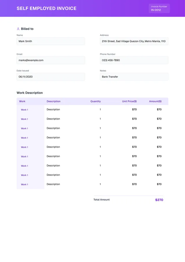 self employed invoice template