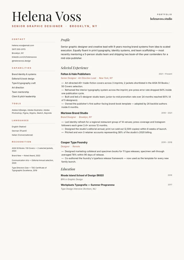 senior graphic designer resume template