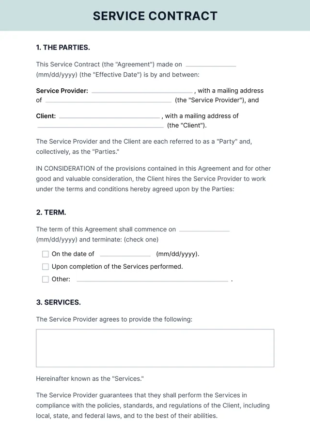 service agreement contract template