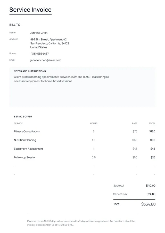 service invoice template