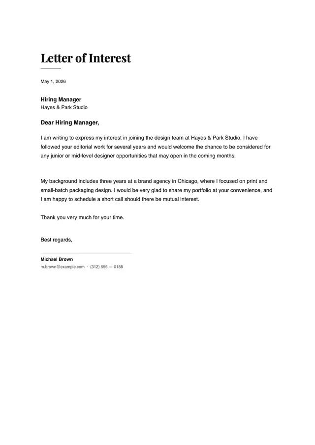 short simple letter of interest template