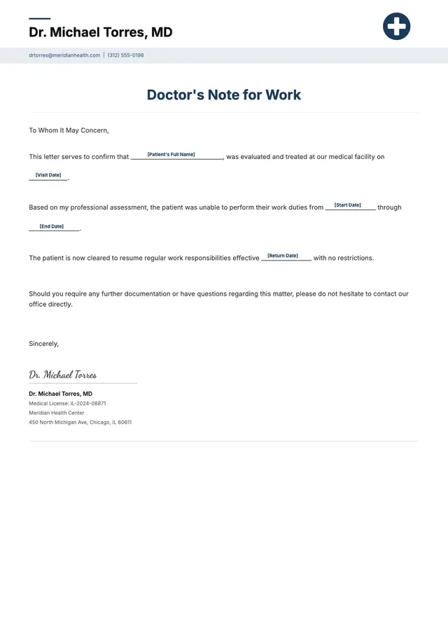 sick leave doctor note template