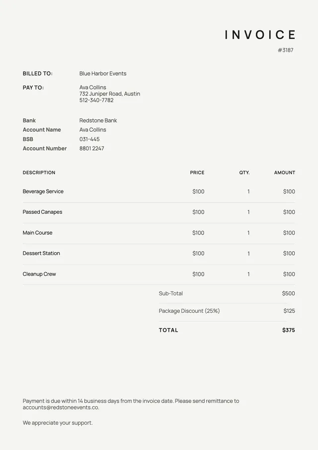 simple catering invoice template