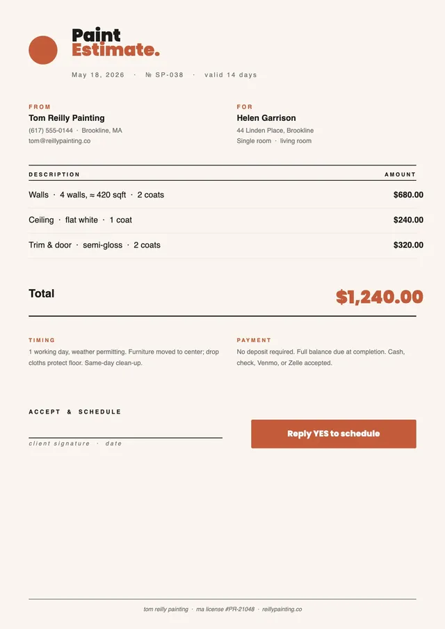 simple painting estimate template