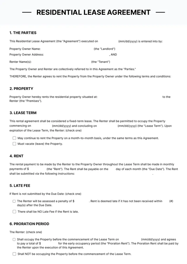standard lease agreement template