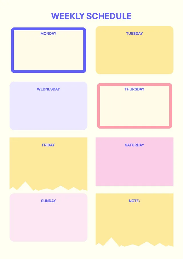 sticky note weekly schedule template