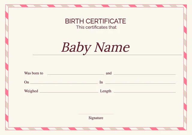 striped border birth certificate template