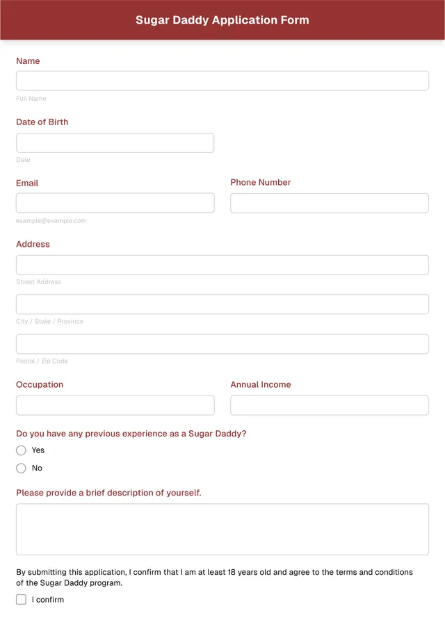 sugar daddy application form template