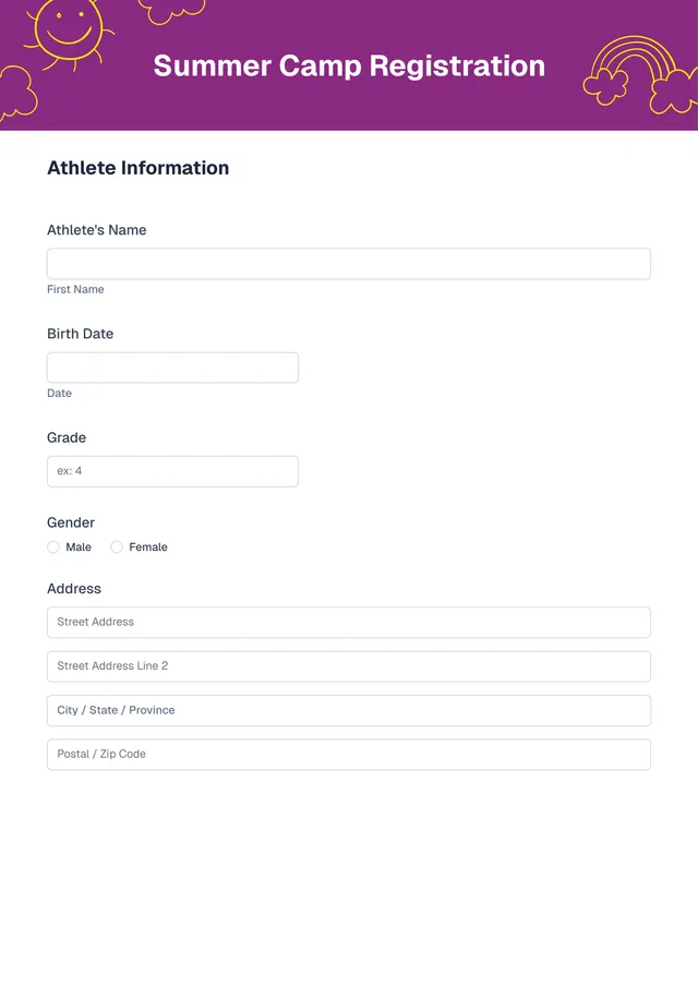 summer camp registration form template