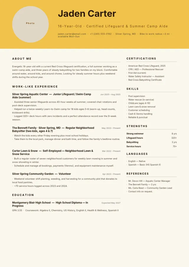 summer job resume template