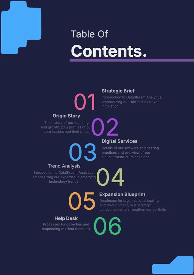 tech company profile table of contents template