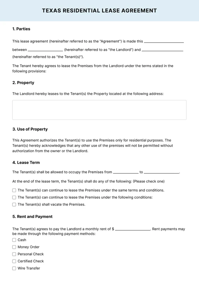 texas lease agreement template