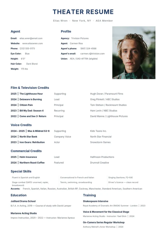 theater resume template