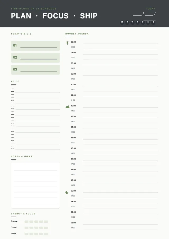 time block daily to do list template