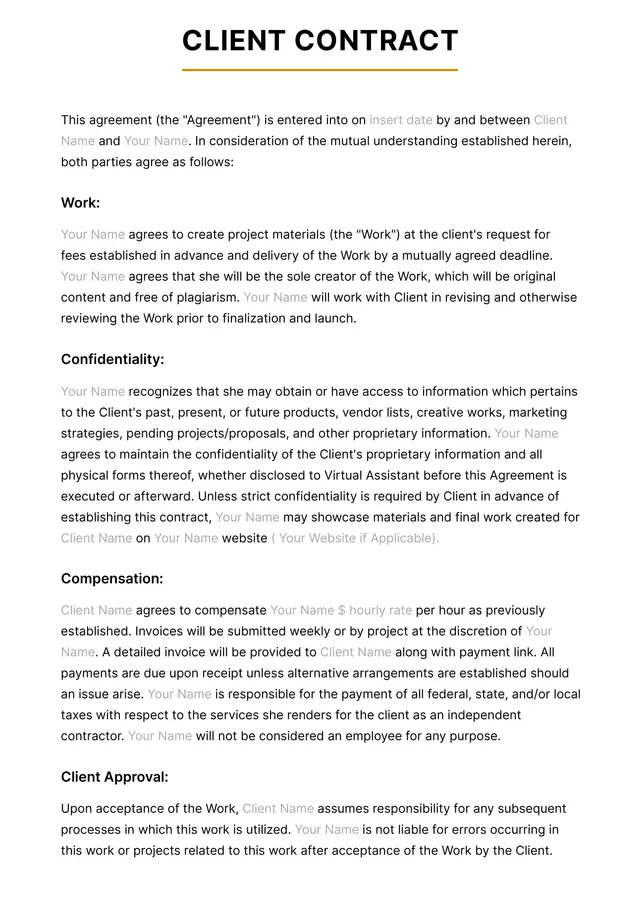 virtual assistant contract template