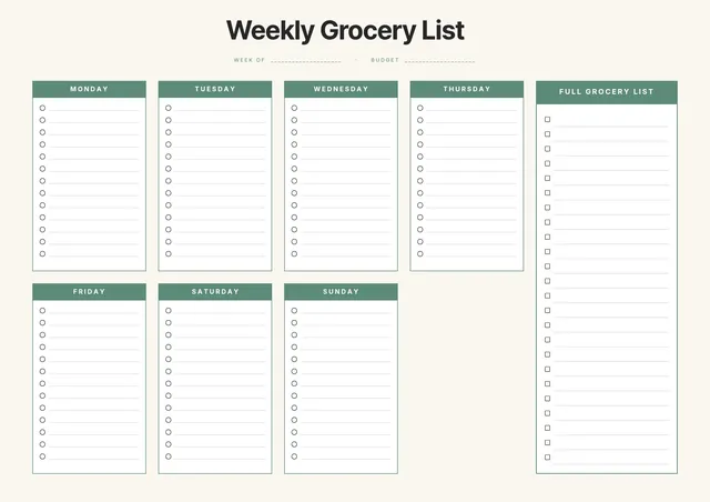 weekly grocery list template