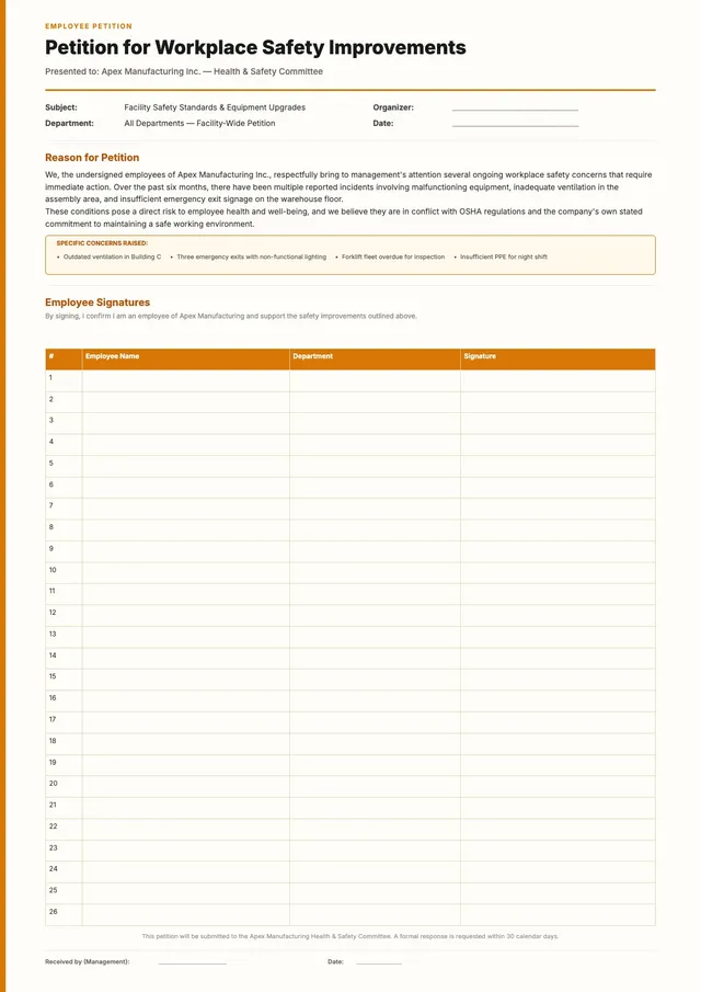 workplace safety petition template